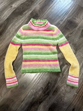 Energie Pastel Striped Turtleneck Sweater - Pink, Green & Yellow